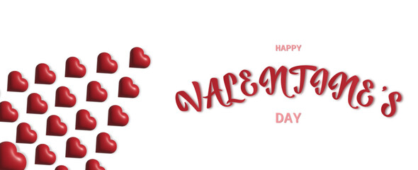 Happy Valentine's  day poster,background with greeting text,with sweet 3D red hearts.February 14 th love banner isolated on white background.Vector illustration.