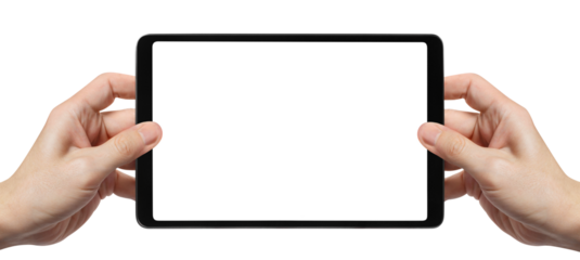 Black tablet in male hands cut out
