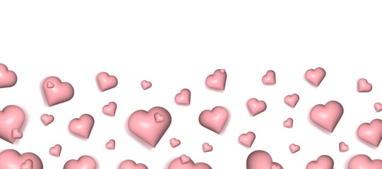 Happy Valentine's  day poster,february 14 love background with 3D pink hearts for shopping,sociel media,promotion.3D balloon hearts isolated on white background.Vector design.