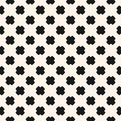 Fototapeta na wymiar Vector abstract geometric seamless pattern. Simple minimal black and white ornament texture with flower silhouettes, curved shapes. Monochrome background. Repeat design for decor, textile, wrapping