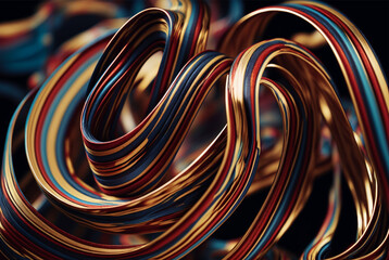 abstract 3d wavy iridescent metallic ribbon shape pouring art background. Modern unique wallpaper.generative ai.