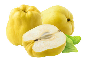Two whole quince fruits and a half, cut out no background