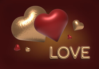 3d balloons with hearts and love illustration background