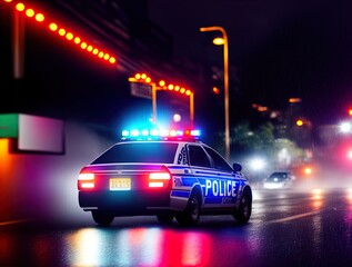 Plakat Police car chasing fugitives. Action scene. Made with Generative AI. 