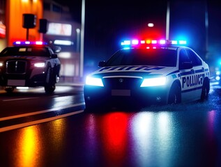 Obraz na płótnie Canvas Police car chasing fugitives. Action scene. Made with Generative AI. 
