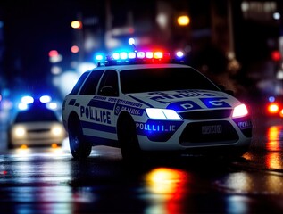 Fototapeta na wymiar Police car chasing fugitives. Action scene. Made with Generative AI. 