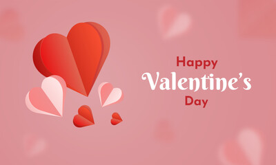 Happy Valentine's Day 3d hearts greeting card in paper cut style