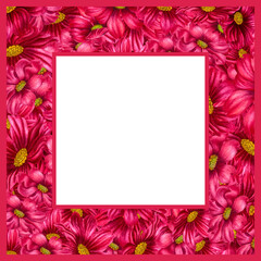 Watercolor hand drawn cosmea flower square frame in trendy color viva magenta. Elements isolated on white background