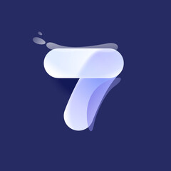 Number seven lilac colored logo in Glassmorphism style. Overlapping lines icon with glow, gradient, splashes.