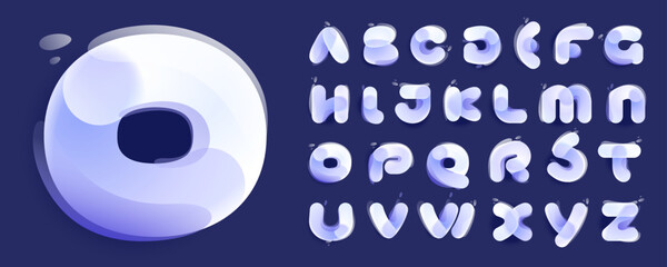 Lilac colored Alphabet in Glassmorphism style. Overlapping lines initial. Icon with glow, gradient, splashes.