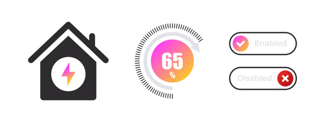 Smart home control of electricity. Smart home interface signs. Vector illustration