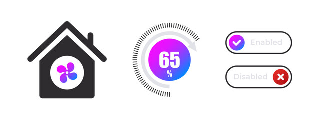 Smart home ventilation control signs. Smart home interface. Vector illustration