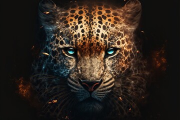 Leopard animal cinematic face,digital art,illustration,Design Generative AI