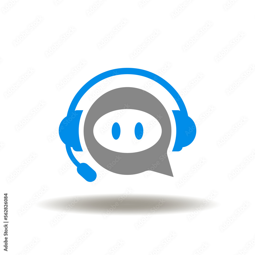 Poster vector illustration of headphones or headset and speech bubble robot face. icon of chatbot. symbol o