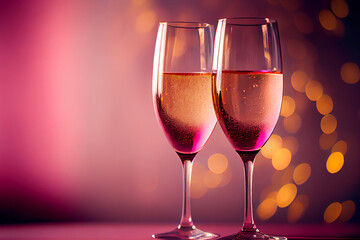 Two glasses of champagne Valentine's Day party. Illustration Generative AI