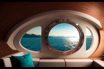 Obraz na płótnie Canvas Luxuriöse Yacht mit Bullaugen-Fenster - ein unvergessliches Segelerlebnis auf dem Meer - Generative Ai