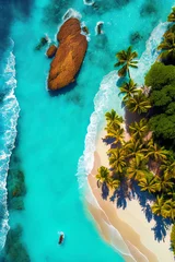 Gardinen Luftaufnahme von einer kleinen Insel umgeben von türkisen Waser in der Karibik - Generative Ai © Sarah