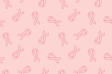 seamless pattern with pink ribbon, symbol of breast cancer awareness - vector illustration