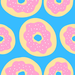 Donuts pattern. Vector illustration in cartoon flat style isolated on blue background