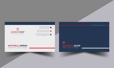 Modern blue business card design template. Creative and clean minimalist style. Visiting card for business and personal use. Vector illustration 
