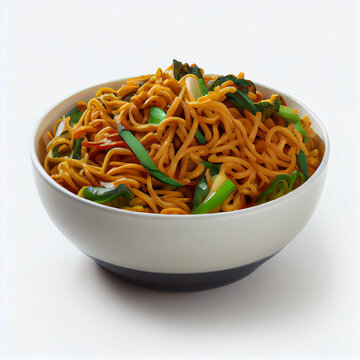 Schezwan noodles or szechuan vegetable. Illustration Generative AI