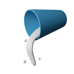 3D glass with milk. Rendered image of milk splashing out of blue glass.