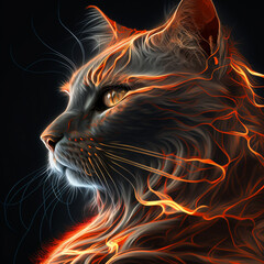 cat with orange eyes- lava glow style