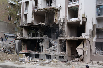 After bombing, dwelling house destroyed by russian missile in Kyiv city, Ukraine