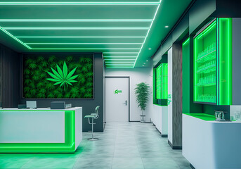 Cannabis dispensary interior. Generative AI - obrazy, fototapety, plakaty