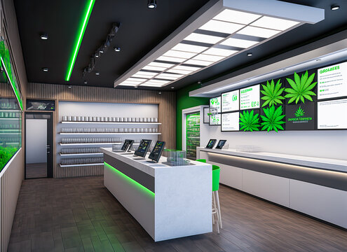 Cannabis dispensary interior. Generative AI