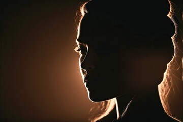 AI Generated Silhouette of a Woman Backlit Portrait. Generative AI. Not Based on a Real Person.