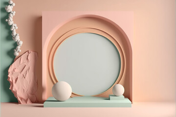 Minimalist mockup , plastel wall, product platform, stage mockup, pastel colors pannel, Frame , 3d minimalistic