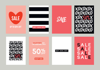 Set of sales promotion posters for Valentine's Day. Vector illustration for greeting cards, mobile apps, banner design and web ads