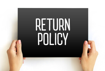 Return Policy text on card, concept background