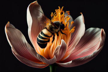 Bee pollenating a flower - generative ai 