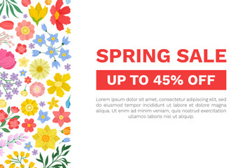 Floral Spring Sale Card Design with Blooming Fragrant Garden Flower Vector Template