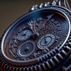 Close-up View of Watch, Macro and Photo-Realistic (Generative AI)