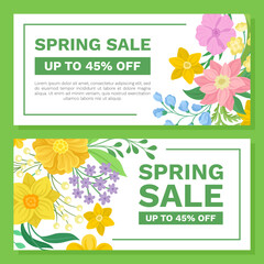 Floral Spring Sale Card Design with Blooming Fragrant Garden Flower Vector Template