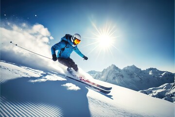 Mountain winter snow slope and snowboarder, snow avalanche. AI
