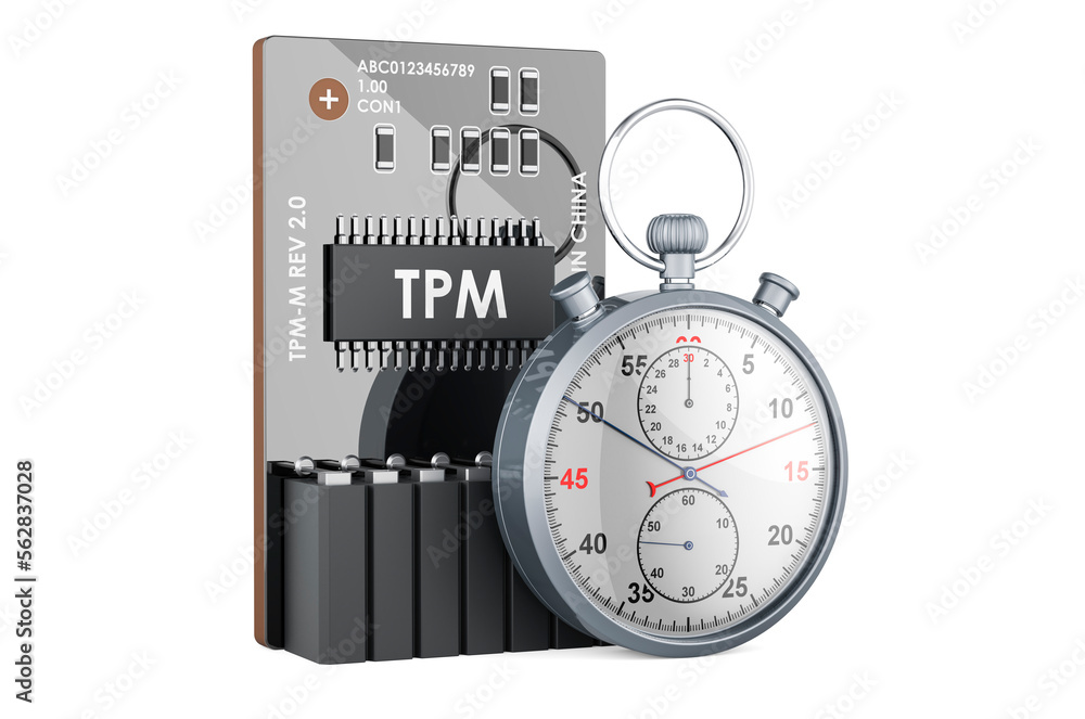 Poster trusted platform module, tpm with stopwatch. 3d rendering