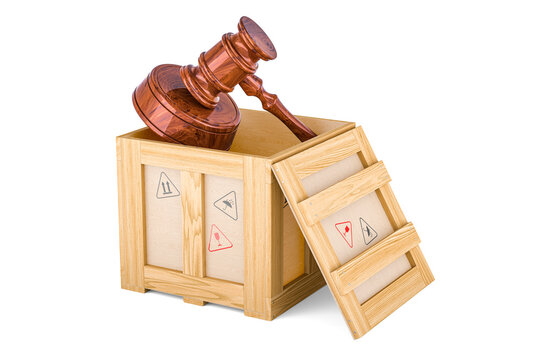 Wooden Gavel inside wooden box, delivery concept. 3D rendering