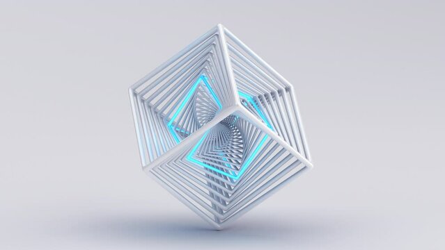 Abstract 3d animation, futuristic cube, 4k seamless looped video