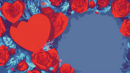 Gray-Blue Slide background with Roses for use in illustrations for valentines