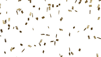 10k followers celebration banner for use in social media. Golden gratitude text isolated over transparent background