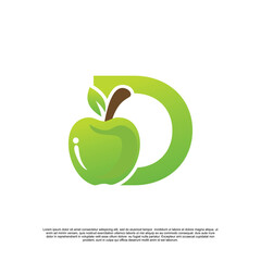 Letter D logo design with fruit template fresh logo Premium Vector