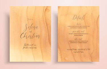 Vector set of wedding cards with fluid art textures. Artistic covers with liquid alcohol ink picture. Ink paints for wedding decor, invitations, design templates with place for text.