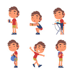 Little Boy Engaged in Daily Routine Activity Vector Set
