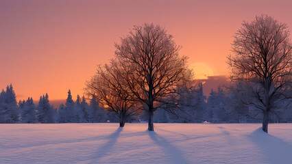 Winter sunset with beautiful trees waiting for sprint to come