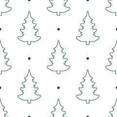 Seamless vector. Fir-tree background. New Year motif. Christmas tree ornament. Holidays wallpaper. Winter pine trees illustration. Xmas image. Pines pattern. Floral backdrop. Textile print.