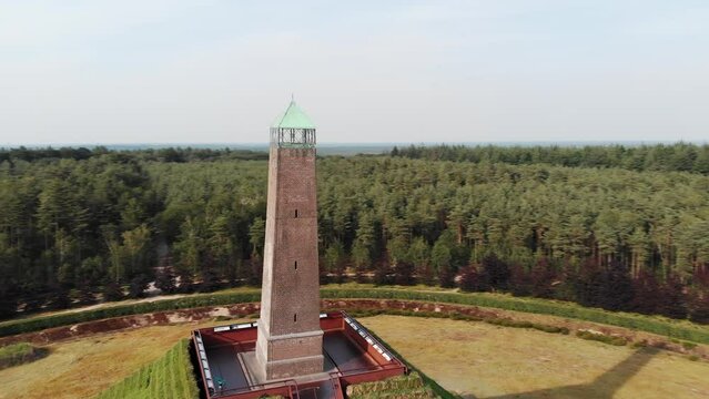Aerial orbiting drone shot of the pyramide of Austerlitz, The Netherlands